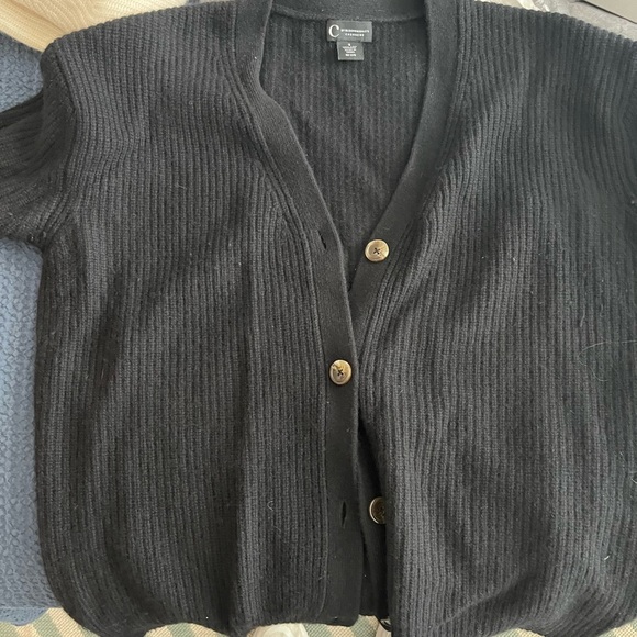 C by Bloomingdale's Ribbed Oversized Cashmere Cardigan - Black size Small - Picture 3 of 4